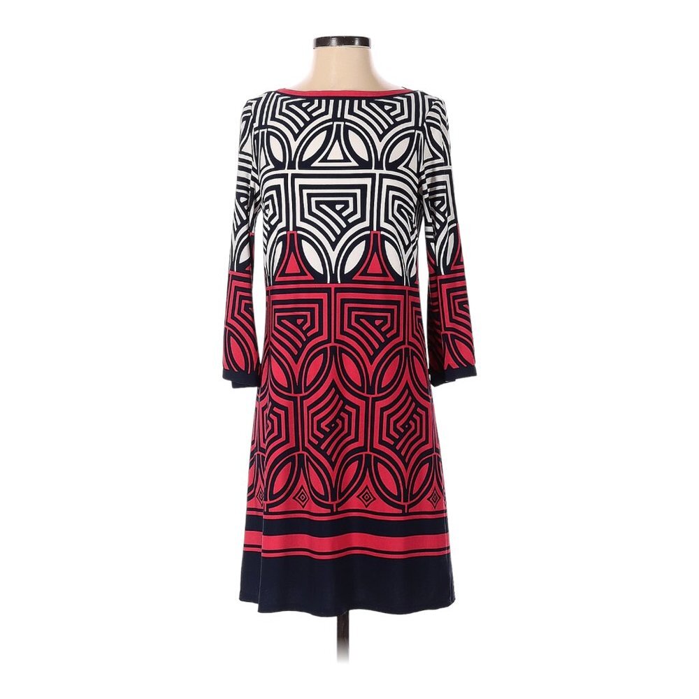 Eliza J Geometric Pattern Jersey Midi Shift Dress Size 4 - Picture 5 of 13